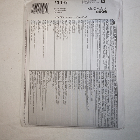 McCall's 2506 Wardrobe for 18" doll & a dog.  Fits American Girl Doll, Gotz - Picture 6 of 6